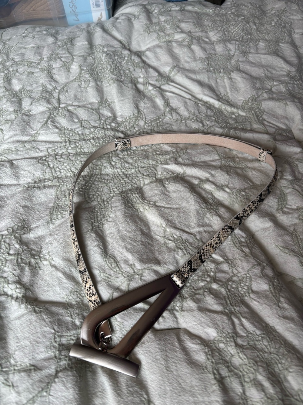 Neutral Snake-Print Women's Belt with Sculptural Silver-Tone Buckle